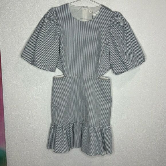 NWT Veronica Beard Iker Stripe Cotton-Blend Mini Dress Blue/White Size 6 - Picture 2 of 16